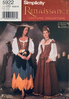 Simplicity Renaissance Costume Pattern 5922 Skirt Vest Blouse Hat Size 4 6 8 10  - Image 1 of 2