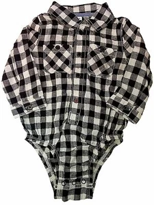 Infant Boys Black & Cream Plaid Long Sleeve Bodysuit Cotton Baby Creeper 6/9m - Picture 1 of 2