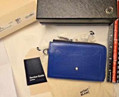$360 MSRP - Montblanc 129690 Key Pouch 4cc Black Blue Blemished - Image 1 of 4
