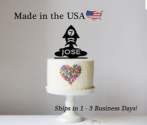 Rocketship Cake Topper, Any Age, Personalize, Astronaut Birthday Keepsake-LT1179
