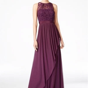 NEW ADRIANNA PAPELL PURPLE LACE LONG FORMAL FLARE DRESS SIZE 20 $175 - Picture 1 of 7