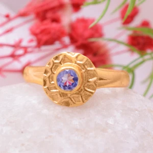 7 US Natural Blue Tanzanite Hammer Textured 925 Silver - ENGAGEMENT RING - Picture 1 of 5