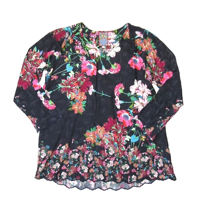 Blusa Johnny Was Oasis Tandis Nueva con Etiquetas en Túnica Negra Estampado Floral Animal M Foto 1 de 4