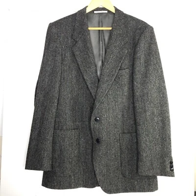 G2U Yves Saint Laurent YSL Mens France Gray Herringbone Tweed Blazer Jacket 40R - Image 1 of 4