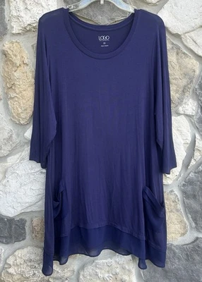 Blusa Top Túnica Logo Lori Goldstein Talla 2X Azul Elástica Suave Informal Medios Mixtos Foto 1 de 4