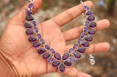 Фиолетовый блеск аметист ожерелье 925 пробы чакры энергии ювелирных изделий - Изображение 1 из 4