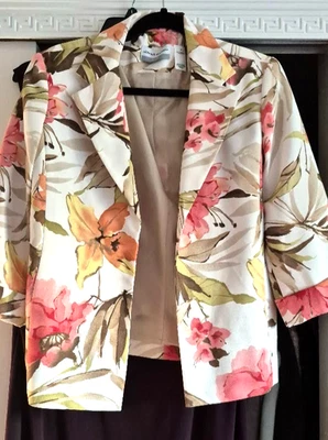 Blazer Alfred Dunner Talla 12P Frente Abierto Mangas 3/4 Forrado Ligero Floral Foto 1 de 4