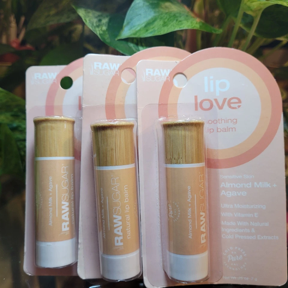 Raw Sugar Lip Love Almond Milk & Agave Sensitive Skin Soothing Balm 3 Pack Set