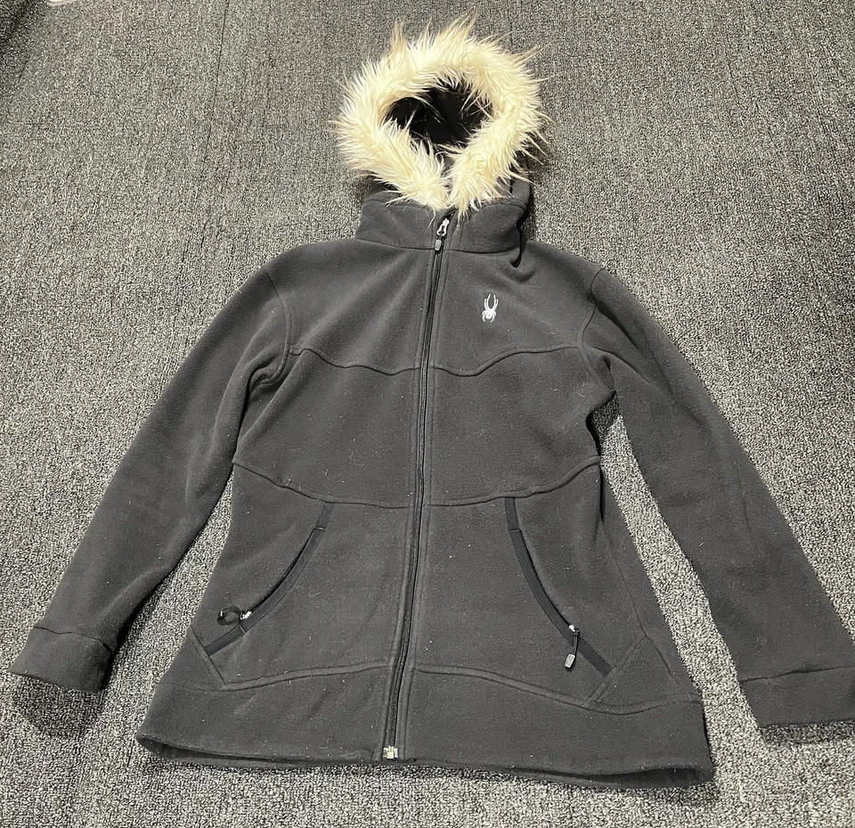 Chaqueta con capucha Spyder para mujer talla grande de piel sintética cremallera completa negra polar Foto 1 de 4