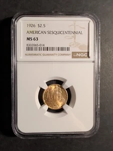 1926 Gold $2.50 America Sesquicentennial MS 63 NGC Certified - Picture 1 of 5