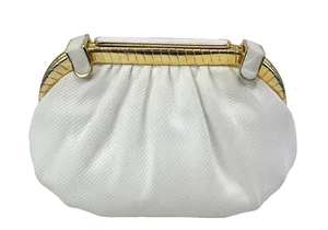 Bolso sin asas JUDITH LEIBER de cuero lagarto pequeño dorado blanco vintage - Imagen 1 de 20