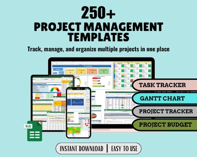Project Management Template Excel, Project Management Spreadsheet, Gantt Chart - Image 1 of 4