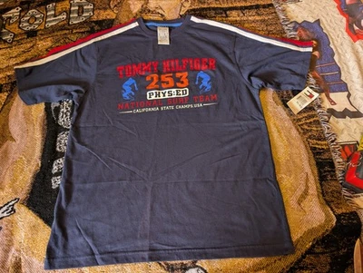NEW NWT TOMMY HILFIGER LOGO T-SHIRT Youth XL National Surf Theme Mesh VINTAGE 90 - Image 1 of 4