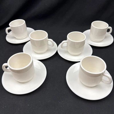 Copo de leite Arcoroc França espresso Demitasse conjunto de 6 xícaras e pires branco - Imagem 1 de 4