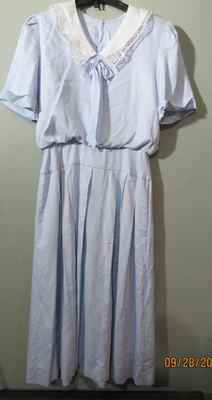 ВИНТАЖНЫЙ LANZ ЖЕНЩИН S/S БЛЕДНО-ГОЛУБОЙ ПЛАТЬЕ КРУЖЕВНОЙ ВОРОТНИК РАЗМЕР 10 VGUC - Изображение 1 из 4