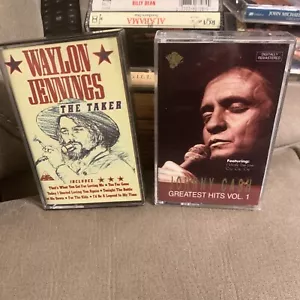 Johnny Cash's Greatest Hits Volume 1 & Waylon Jennings The Taker cassette tapes - Picture 1 of 5