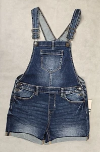 SO Girls Size 14 Jean Short Overalls Blue Blue Denim Romper Cuffed NWT - Picture 1 of 6