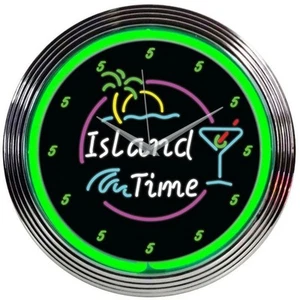 Island Time Neon Clock 15"x15" - Picture 1 of 1