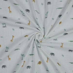 Stoff Meterware Löwe Giraffe Elefanten Musselin Baby Kinder Bekleidung Pucktuch - Bild 1 von 4