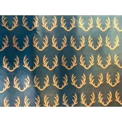 Hallmark Wrapping Paper Christmas Gold Deer Antlers on Green 25 sq ft Roll Gift - Image 1 of 2