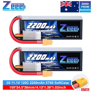 2x Zeee 11.1V 120C 2200mAh 3S Graphene LiPo Battery XT60 for RC Quad Drone FPV - Picture 1 of 6
