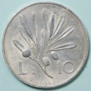 REPUBBLICA ITALIANA 10 LIRE 1947 ULIVO MOLTO RARA PULITA SPL ALLUMINIO COIN - Foto 1 di 2
