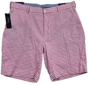 NUEVO CON ETIQUETAS Polo Ralph Lauren Elastizado Calce Clásico Hombres Rosa Cuadros Frente Plano Pantalones Cortos Talla 36 - Imagen 1 de 7