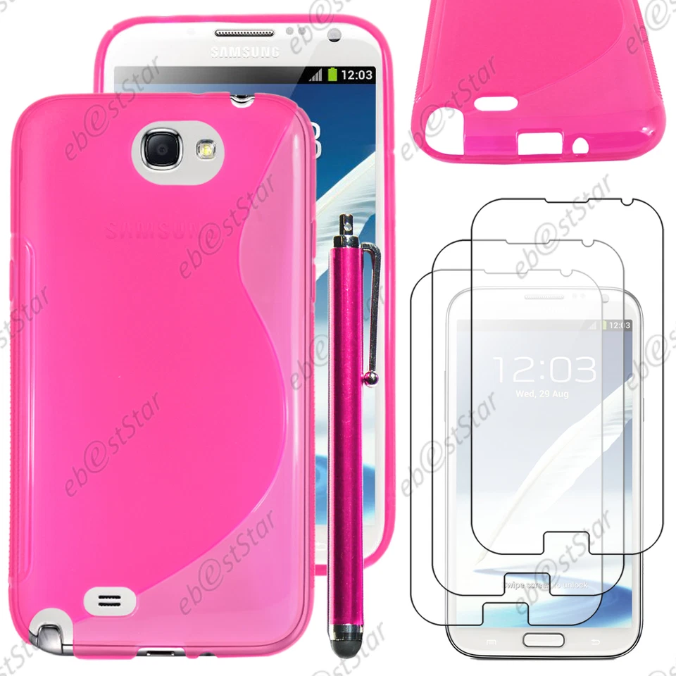 Etui Coque Silicone S-line Rose pour Samsung Galaxy Note 2 + Stylet + 3 Films - Photo 1/1