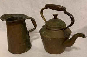 Antique Copper Teapot ODT Portugal Farmhouse rustic pitcher added old set vtg - Bild 1 von 14