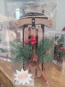3) Wooden Rustic Christmas Sleigh Ornaments Shatter Proof 7" Hobby Lobby New!! - Picture 1 of 5