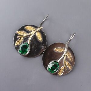 Natural Green Emerald Gemstone Drop/Dangle Earrings 925 Sterling Silver Jewelry