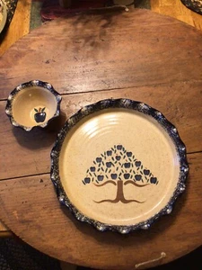 Vintage Handmade Stoneware Baking Pie Dish & Dip Bowl Set - 1990 Soergel Orchard - Picture 1 of 5