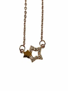 Two Star Necklace Rose Gold with Rhinestones - Picture 1 of 8
