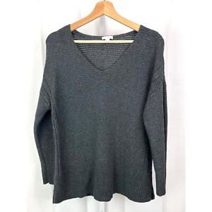 J. JILL PureJill V-Neck Sweater Pullover Cotton Cashmere Blend Blue Gray Size M