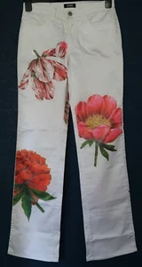 GIANFRANCO FERRE White Satin Flower Power Boho Y2K Style Jeans - Picture 1 of 9