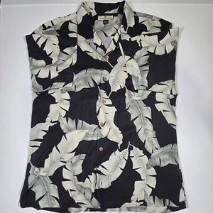 Tommy Bahama Shirt Mens L Black Leaf Print Silk Hawaiian Short Sleeve Button Up - Picture 1 of 5