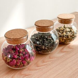 Spherical Glass Food Storage Container with Cork Lids Pot Jar Kitchen Organizer