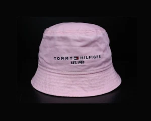 NWT Tommy Hilfiger Embroidered TH Logo Bucket Hat Pink 100% Cotton S/M, L/XL - Picture 1 of 6