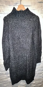 EUC Women's H&M Mock Neck Sweater Dress L/S Black w/White Flecks Small - Picture 1 of 6