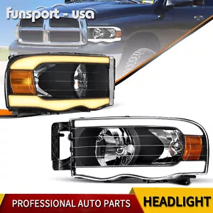 LED Tube DRL Sequential Headlights for 2002-2005 Dodge Ram 1500 2500 3500 Pair - Picture 1 of 14