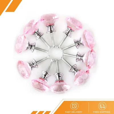 Ручки для выдвижных ящиков шкафов 30 мм хрустальное стекло алмазная форма упаковка 10 шт. розовые - Изображение 1 из 4