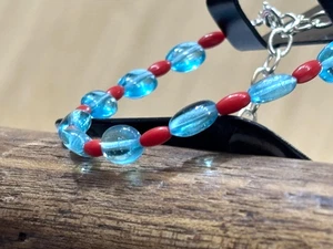Blue Topaz Quartz Oval With Coral 3X5MMSmooth 6x8 mm Beads Gemstone 1 Bracelet - Picture 1 of 6