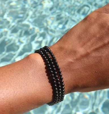 Natural Black Tourmaline Stone Bracelet 4mm Healing Crystal Stretch Bracelet - Image 1 of 4