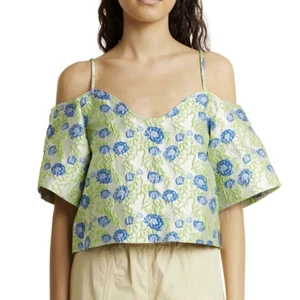 $255 NEW GANNI FLORAL JACQUARD COLD-SHOULDER TOP EU 34, US 2 - Picture 1 of 9
