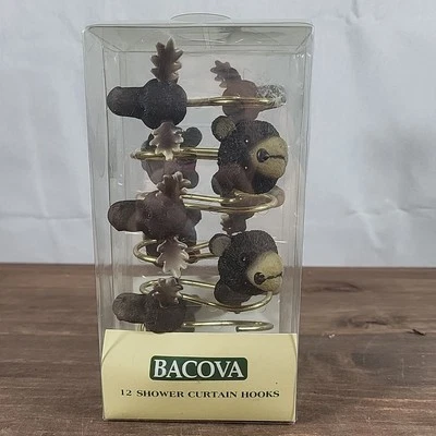 Nuevo en caja 12 ganchos para cortina de ducha 2007 Bacova Moose & Bear Wildlife Foto 1 de 4