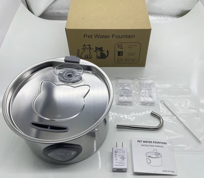 Fuente de Agua para Gatos Acero Inoxidable, Dispensador Automático de Agua para Mascotas 108oz/3.2L Foto 1 de 4