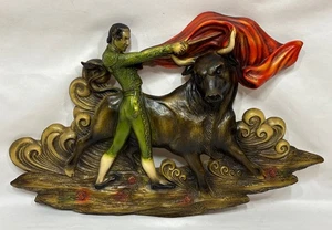 Vintage Mid Century Chalkware Bullfighter Matador Wall Hanging Plaque Sculpture - Picture 1 of 17