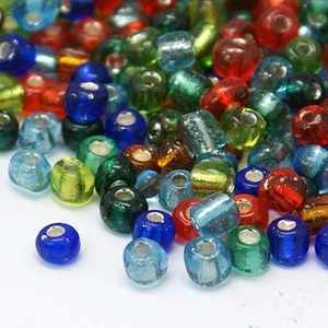 ** 100 St. Glas Perlchen bunte Mischung 3-4 mm Silberfolien Inlett - Bild 1 von 1