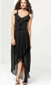 Vtg Cache Maxi Dress Gown Small Black Fairy Whimsigoth Y2K Hi Low Sundress Goth - Picture 1 of 10