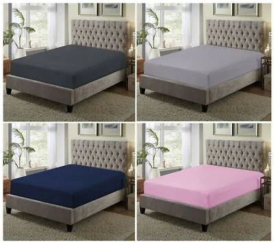 Deep Fitted Sheets Plain 100% Polycotton Single Double King Size Bed Sheets